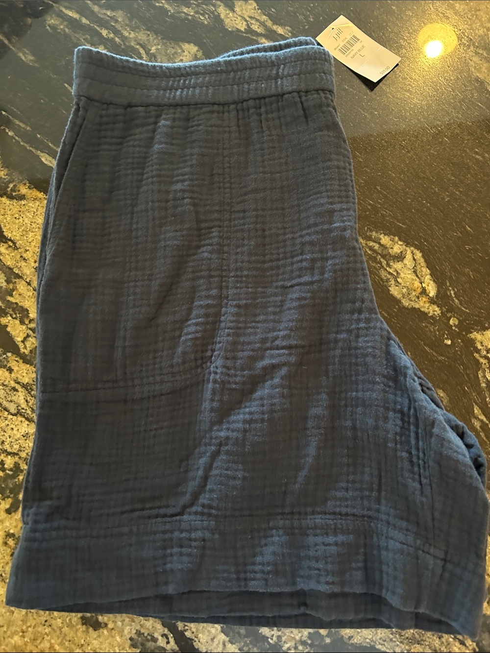 J. Jill Navy Textured High-Waist Pull-On Shorts